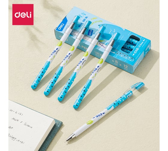 Гелевая ручка DELI игольчатый наконечник 0.5 мм, пластиковый клип, чернила синие (12 шт) EG81-BL