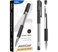 Ручка шариковая Deli Arrow 0. 7мм резин. манжета прозрачный/ черный черные чернила ( 12шт) EQ01620