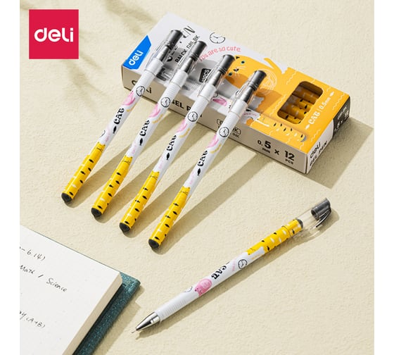 Ручка гелевая Deli игольчатый наконечник 0. 5 мм пластиковый клип чернила черные (12шт) EG81-BK