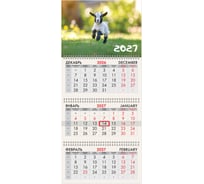 Календарь квартальный BRAUBERG 2027г, 3 блока 3 гребня, бегунок, офсет, Веселая козочка 118246