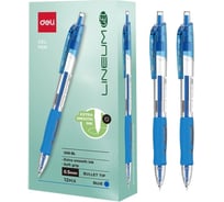 Ручка гелевая DELI Arris, автоматическая, 0,5 мм, резиновая манжета, синие чернила, прозрачная, 12 шт. EG08-BL