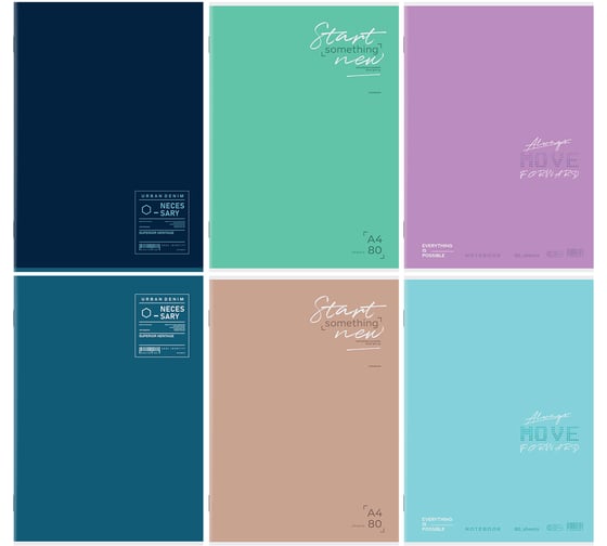 Тетрадь Staff College А4 80л, скоба, клетка, комплект 6 шт., офсет №2 ЭКОНОМ, обложка картон, ОДНОТОННЫЙ МИКС, 405616