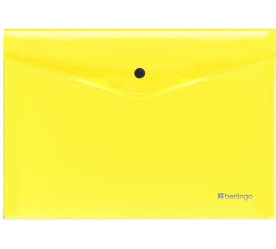 Папка-конверт на кнопке Berlingo Neon А4, 200мкм, прозрачная желтый, EFbA4390 EFb_A4390
