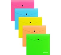 Папка-конверт на кнопке Berlingo Neon А5+, 200мкм, ассорти неоновых, EFbA5395 EFb_A5395