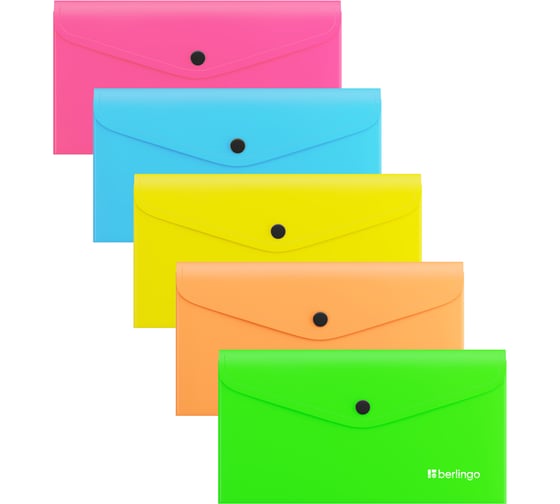 Папка-конверт на кнопке Berlingo Neon С6, 200мкм, ассорти неоновых, EFbC6395 EFb_C6395