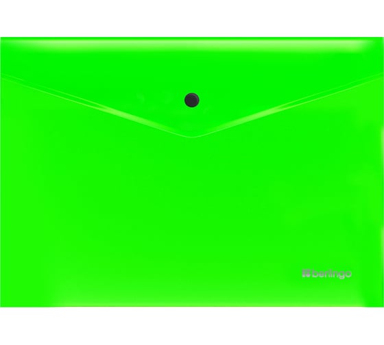 Папка-конверт на кнопке Berlingo Neon А4, 200мкм, прозрачная зеленый, EFbA4392 EFb_A4392