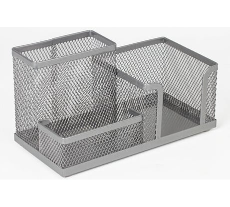 Подставка-органайзер BRAUBERG Germanium металлическая, 3 секции, 102x186x95 мм, серебристая 231987