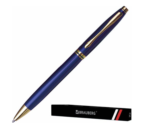 Шариковая ручка BRAUBERG De Luxe Blue бизнес-класс, корпус синий, узел 1 мм, линия письма 0,7 мм 141412