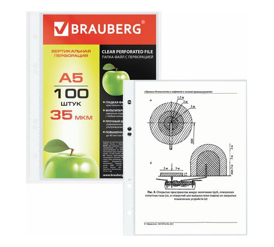 Папки-файлы BRAUBERG малого формата 148х210 мм, А5, вертикальные, комплект 100 шт, 35 мкм 221714