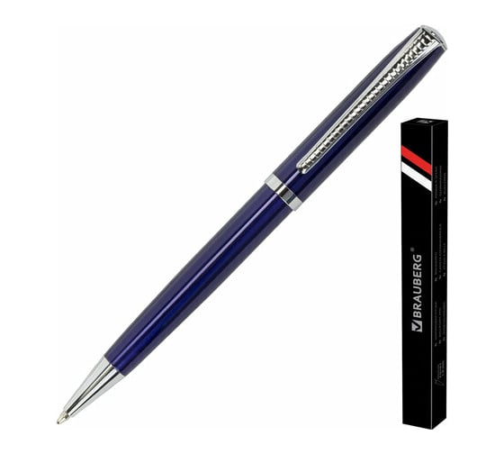 Шариковая ручка BRAUBERG Cayman Blue бизнес-класс, корпус синий, узел 1 мм, линия письма 0,7 мм 141409