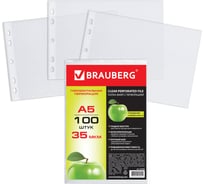 Папки-файлы BRAUBERG малого формата 148х210 мм, А5, горизонтальные, комплект 100 шт, 35 мкм 223085