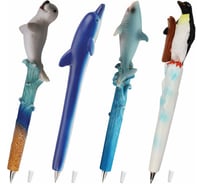 Фигурная ручка BRAUBERG МОРСКИЕ ЖИТЕЛИ, синяя, 4 дизайна 0,5 мм, дисплей 142754