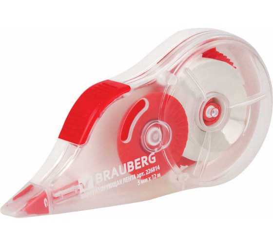 Корректирующая лента BRAUBERG 5 мм х 12 м, прозрачный, с подкручиванием 226814