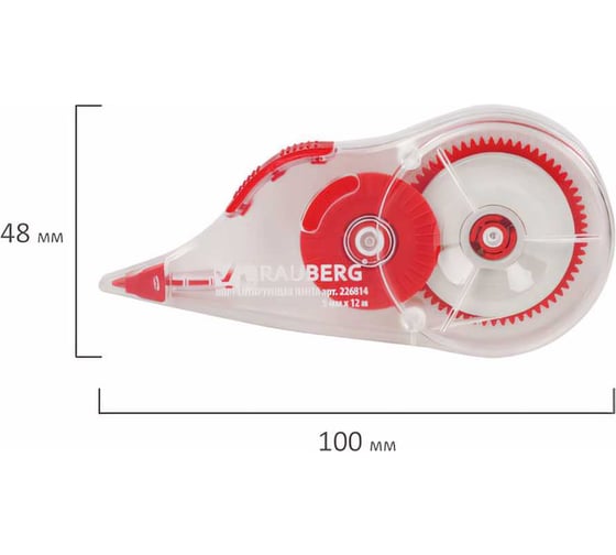 Корректирующая лента BRAUBERG 5 мм х 12 м, прозрачный, с подкручиванием 226814