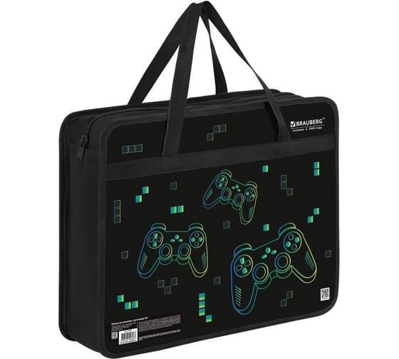 Папка на молнии BRAUBERG с ручками А4, 1 отделение, пластик, 80 мм, Pixel gamepad, 274497