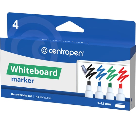 Маркеры стираемые для белой доски ОФИСМАГ НАБОР 4 ЦВЕТА CENTROPEN Dry-Wipe, 8569/4, 1-4,5мм, ш/к 17519 152678
