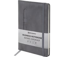 Бизнес-блокнот BRAUBERG А5 148x218мм Optimal, под кожу, 80л, резинка, держатель, клетка, серый, 118638