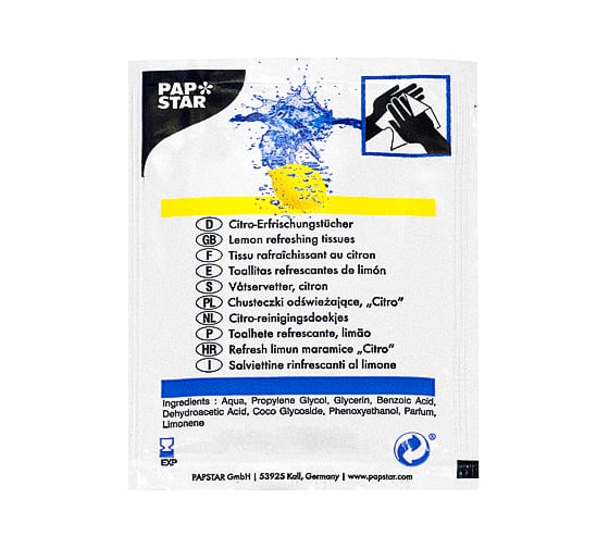 Влажная салфетка PAPSTAR ЛИМОН 1 шт в индивидуальной упаковке 1/250/1000 PS-97200
