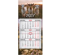 Календарь квартальный BRAUBERG 2027 г, 1 блок 1 гребень, бегунок, МИНИ, офсет, Символ года, 118356