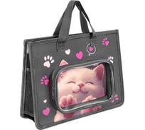 Папка BRAUBERG на молнии с ручками KIDS А4, 1 отделение, доп. карманы, пластик, Purr cat 274527