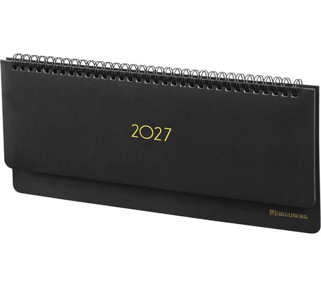Планинг датированный BRAUBERG 2027, 305×140 мм, Select, под кожу, черный 118203