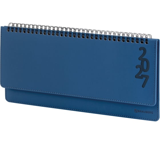 Планинг датированный BRAUBERG 2027, 305×140 мм, Up, под кожу, синий 118205
