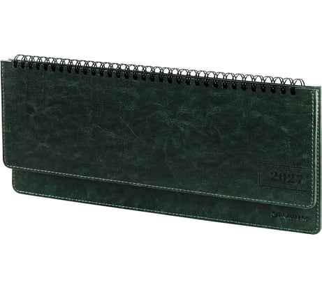 Планинг датированный BRAUBERG 2027, 305×140 мм, Imperial, под кожу, зеленый 118198