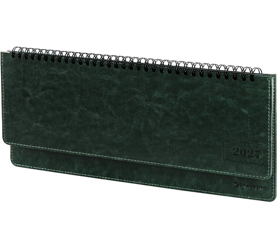 Планинг датированный BRAUBERG 2027, 305×140 мм, Imperial, под кожу, зеленый 118198