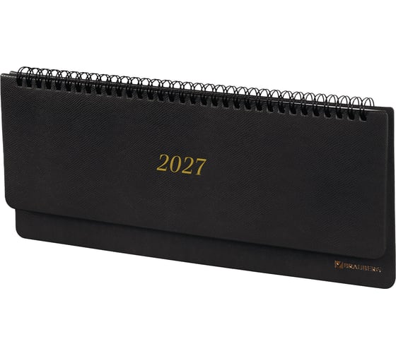 Планинг датированный BRAUBERG 2027, 305×140 мм, Iguana, под кожу, черный 118196
