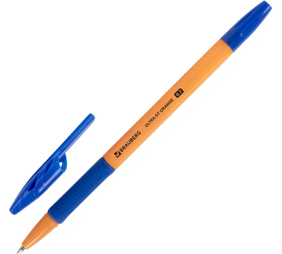 Ручки шариковые BRAUBERG с грипом ULTRA GT ORANGE, набор 8 шт., синие, линия письма 0.35 мм 144530