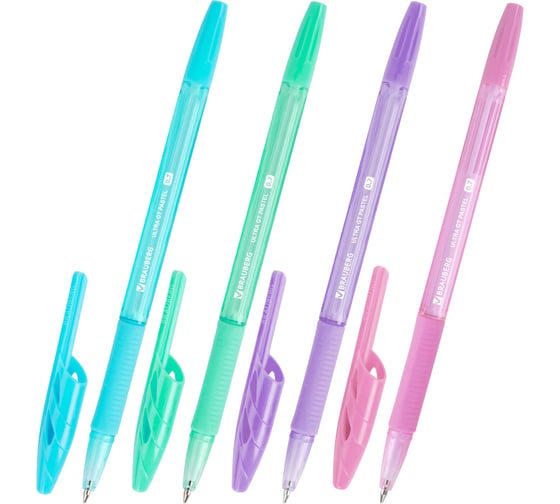 Ручки шариковые BRAUBERG с грипом ULTRA GT PASTEL, набор 8 шт., синие, линия письма 0.35 мм 144532