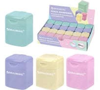 Точилка BRAUBERG кросс-серия PASTEL, с контейнером, корпус ассорти, комплект 24 шт 273255