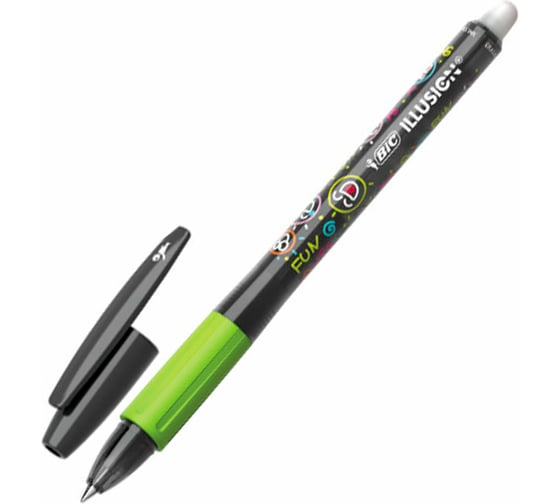 Ручка стираемая гелевая с грипом BIC Gelocity Illusion, черная, корпус черный, линия 0,3 мм, 516523, 144419