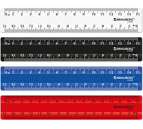Линейка пластиковая BRAUBERG 15 см, классические цвета, ассорти, КОМПЛЕКТ 30 шт., 210885