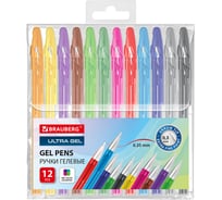 Ручки гелевые BRAUBERG ULTRA GEL, НАБОР 12 ЦВЕТОВ, стандартный узел 0,5 мм, линия 0,35 мм, 144278