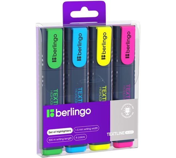 Набор текстовыделителей BERLINGO Textline HP500 4 цвета, 1-5 мм, PET-бокс с ЕП 24 шт T7520
