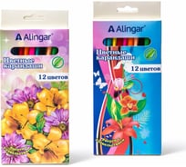 Деревянные цветные карандаши Alingar Цветы 12 цветов трехгранные заточенные AL4393-12