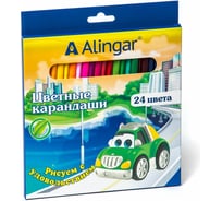 Деревянные цветные карандаши Alingar Мульти машинки 24 цвета трехгранные заточенные AL4388-24