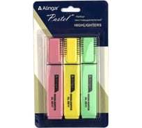 Набор текстовыделителей Alingar 3 цвета Pastel прямоугольный корпус скошенный 1-4 мм AL6811