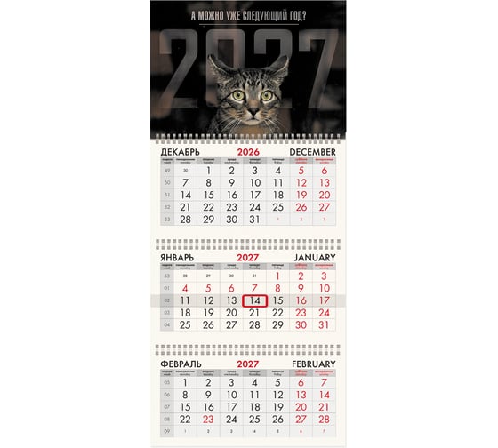 Календарь квартальный 2027г BRAUBERG, 3 блока 3 гребня бегунок, мел.бум,, Sad cat, 118406