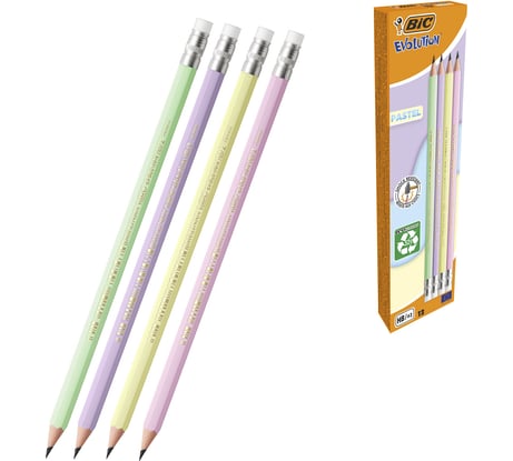 Карандаш чернографитный BIC, Evolution Pastel, HB, с ластиком, корпус ассорти, КОМПЛЕКТ 12 шт., 518306 182214
