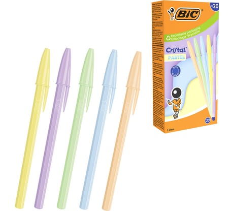 Ручка шариковая BIC Cristal Pastel синяя, 1.0 мм, линия 0.32 мм, корпус ассорти, комплект 20 шт 144773