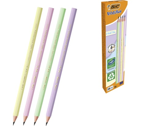Карандаш чернографитный BIC, Evolution Pastel, HB, без ластика, корпус ассорти, КОМПЛЕКТ 12 шт., 518307 182215