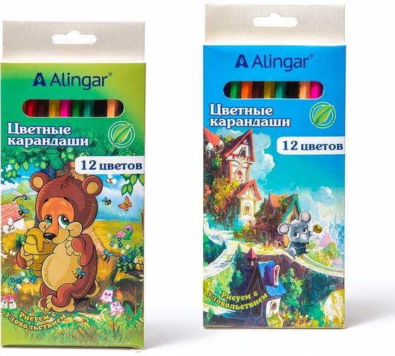 Деревянные цветные карандаши Alingar Сказочный мир 12 цветов шестигранные заточенные AL4387-12