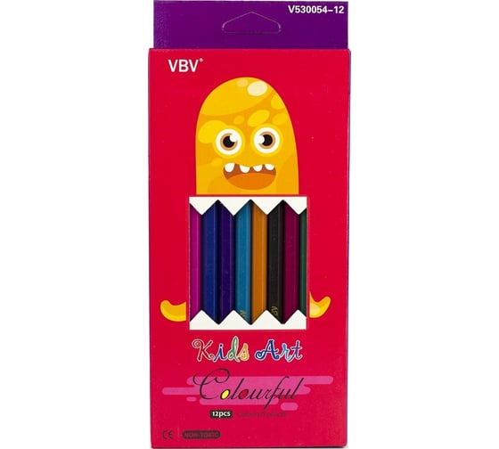 Цветные карандаши Yalong пластиковые 12 цветов шестигранные заточенные V530054-12