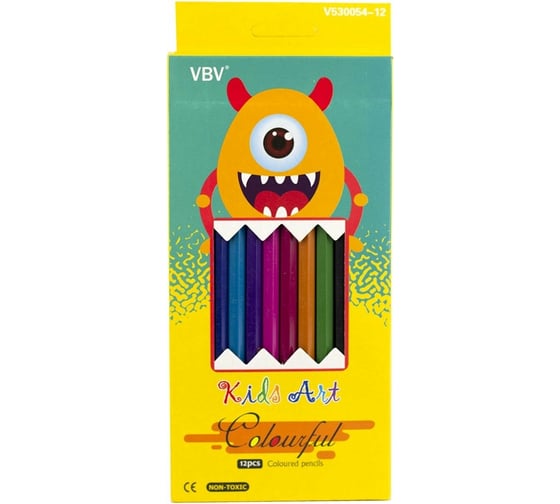 Цветные карандаши Yalong пластиковые 12 цветов шестигранные заточенные V530054-12