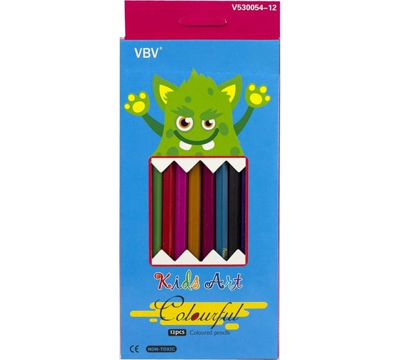 Цветные карандаши Yalong пластиковые 12 цветов шестигранные заточенные V530054-12