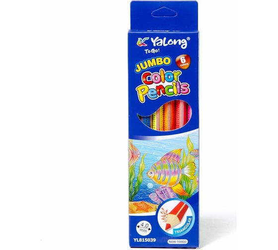 Цветные карандаши Yalong Животные JUMBO 6 цветов утолщенные трехгранные деревянные YL815039