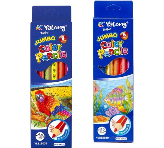 Цветные карандаши Yalong Животные JUMBO 6 цветов утолщенные трехгранные деревянные YL815039