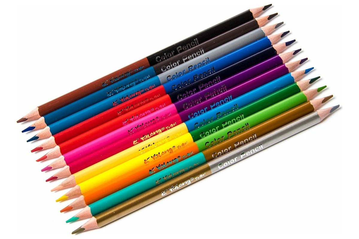 Цветные карандаши Yalong Colour duo двусторонние деревянные 12 шт 24 ...